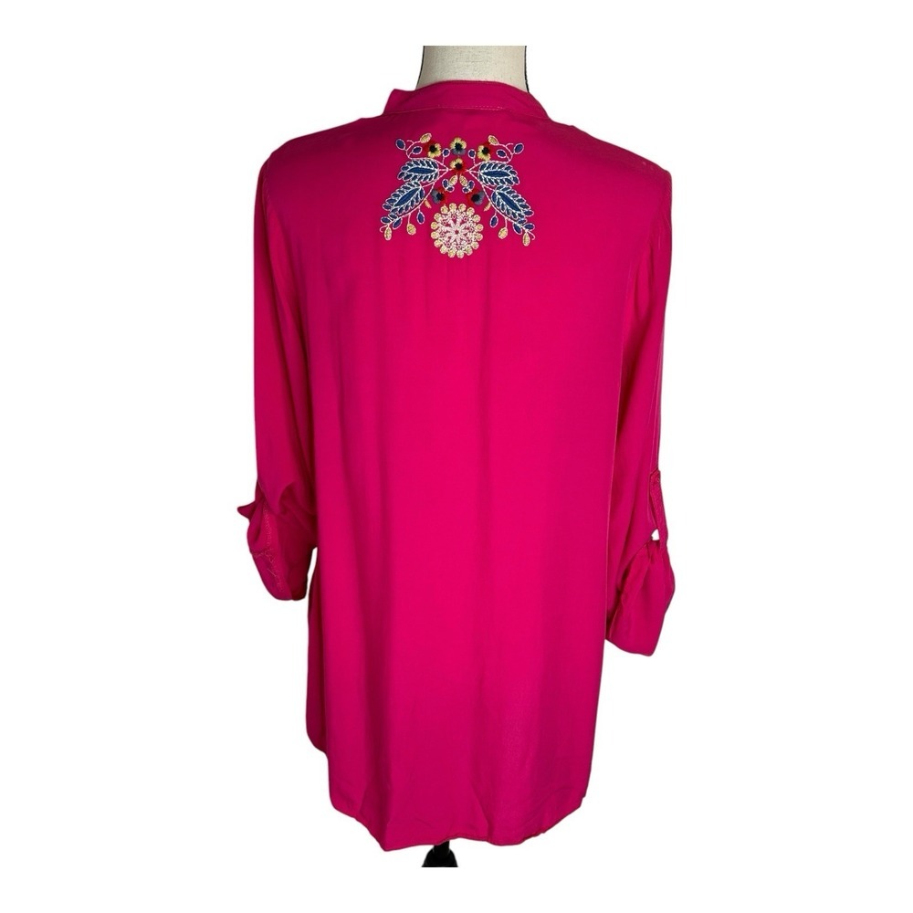 ANTHROPOLOGIE Luna Moon Pink Embroidered Popover Shirt Top Size M - Picture 4 of 16